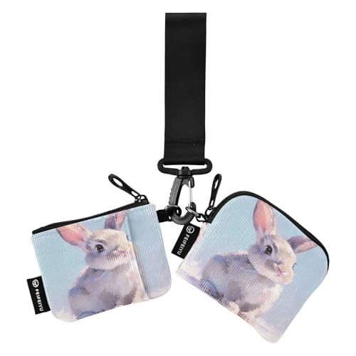 linqin Chic Bunny Damen Münzgeldbörsen Kartenhüllen Slim Portable Identity Card Protector mit Schlüsselanhänger für Männer Frauen 2 Packungen, Chic Bunny, 1 size von linqin