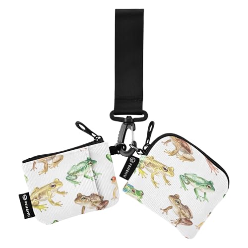 linqin Chic Frog White Damen Münzgeldbörsen Kartenetuis Slim Portable Geld Organizer mit Schlüsselanhänger für Männer Frauen 2 Stück, Chic Frog White, 1 size von linqin