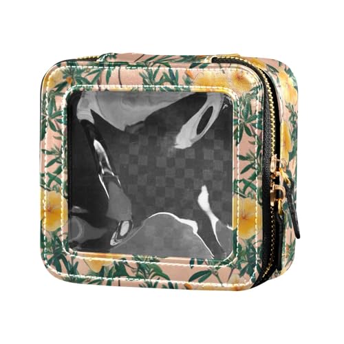 linqin Chic Kosmetiktasche mit gelben Blumen, pfirsichfarben, klein, Kosmetiktasche für Geldbörse zum Fliegen, Schicke gelbe Blumen Pfirsich, 1 size von linqin