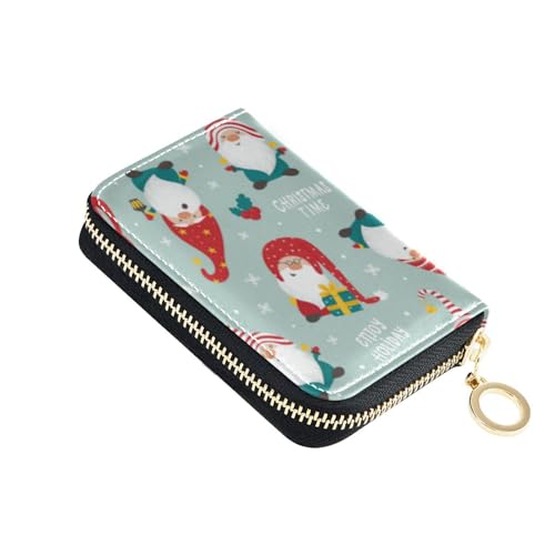 linqin Christmas Time Gnomes kleines Kartenetui für Frauen, sichere RFID-blockierende Brieftaschen, Leder, Reißverschluss, Kreditkartenfächer, Weihnachtszeit, 1 size, Classic von linqin