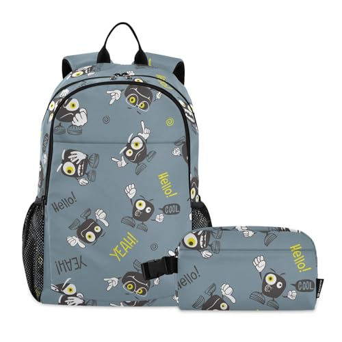 linqin Cool Monsters Rucksack für Schule und Lunchtasche, Jungen, Schulrucksack mit Lunchbox, Büchertaschen mit Lunchbox für Jungen im Alter von 8-10 Jahren von linqin