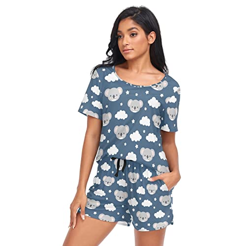 linqin Damen-Schlafanzüge, bequemes Schlaf-Set, niedliches Koala-Pyjama-Oberteil für Damen, kurzärmeliges Pyjama-Set, Süßer Koala, L von linqin