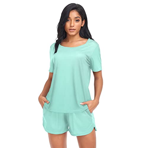 linqin Damen Schlafanzug Baumwolle Türkis Schlafanzug Schlafanzug Schlafanzug Shorts Damen Schlafanzug, Farbe: Türkis, 38 von linqin