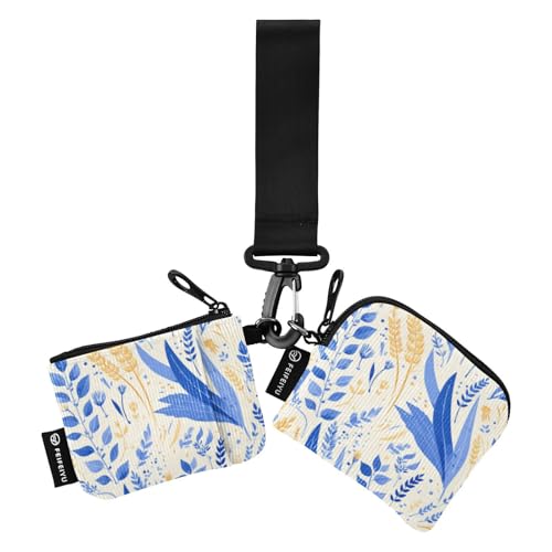linqin Deep Sky Blue Wheat Damen Kleingeldbörse Kartenetuis Dünn Flach Visitenkartenetui Geld Organizer mit Handgelenkschlaufe für Damen Mädchen 2 Packungen, Deep Sky Blue Wheat, 1 size von linqin