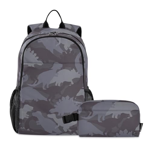 linqin Dinosaurier-Camouflage-Rucksack mit Lunchbox, Jungen, Schulrucksack mit Lunchbox, Schultasche für Jungen im Alter von 8-10 Jahren von linqin