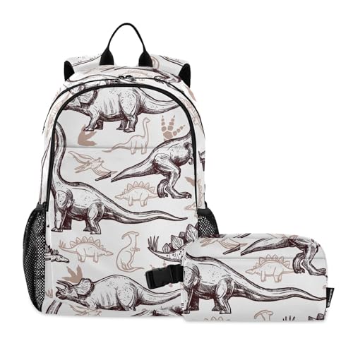 linqin Dinosaurier-Fußabdrücken-Rucksack mit Lunchtasche, Schulrucksack mit Lunchbox, Rucksack für Mädchen im Alter von 8–10 Jahren von linqin