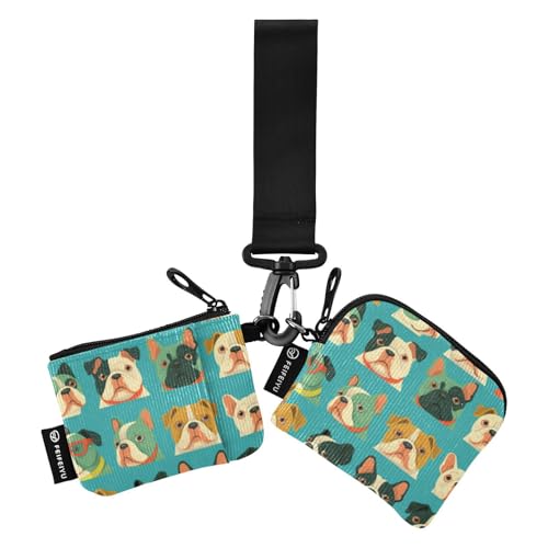 linqin Dogs Heads Damen Kartenetuis Kleingeldhalter Niedlich Mode Armband Geldbörse Schlüsselhalter mit Handgelenkschlaufe für Männer Frauen 2 Packungen, Hundeköpfe, 1 size von linqin