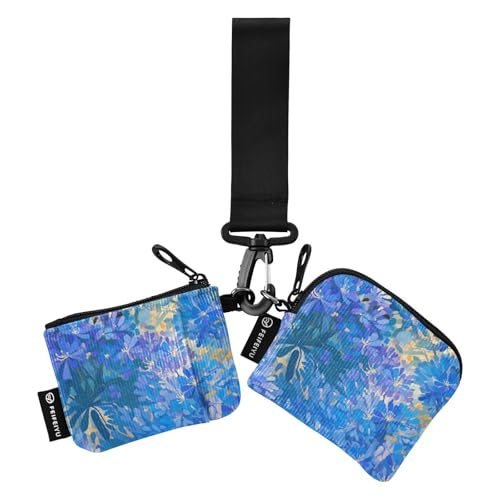 linqin Dunkelblaue Blumen Damen Kleingeldbörse Kartenetuis Kleine Tragbare Handgelenktasche Schlüsselhalter mit Reißverschluss Münzfach für Männer Frauen 2 Packungen, Dunkelblaue Blumen, 1 size von linqin