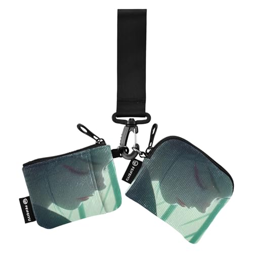 linqin Elegant Beauty Green Damen Kartenetuis Kleingeldhalter Slim Abnehmbare Damen Geld Organizer mit Handgelenkschlaufe für Männer Frauen 2 Packungen, Elegant Beauty Green, 1 size von linqin