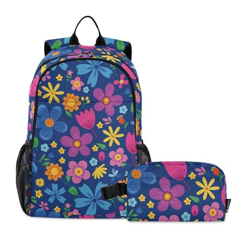 linqin Erstaunliche bunte Rucksäcke mit Blumenmuster und Lunchbox, Set für Jungen, Büchertaschen mit Lunchbox für Jungen von 10–12 Jahren von linqin