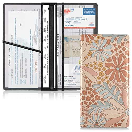 linqin Fahrzeugschein Brieftasche Kunstleder Besitzer Handbuch Hülle Retro Floral Sommer Auto Papier Organizer von linqin