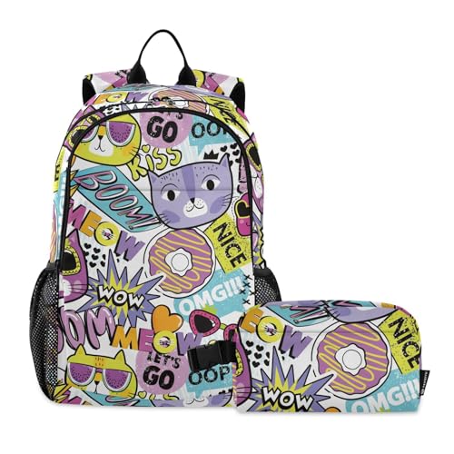 linqin Farbenfroher Rucksack und Lunchbox für Jungen und Jungen, Schulrucksack mit Lunchbox, Büchertasche für Jungen im Alter von 8–10 Jahren von linqin