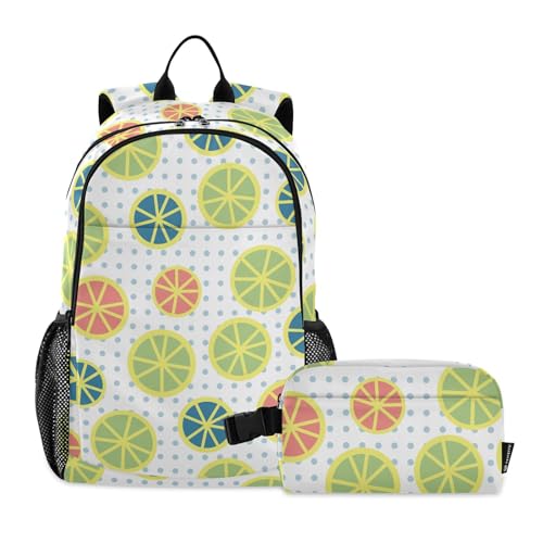 linqin Farbenfroher runder gepunkteter Blumen-Rucksack mit Lunchbox für Jungen und Jungen, Schulrucksack mit Lunchbox, Büchertasche für Jungen im Alter von 8–10 Jahren von linqin