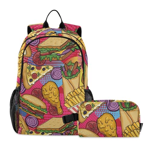 linqin Fast Food Hamburger-Rucksack mit Brotdose Jungen Schulrucksäcke für Mädchen mit Lunchbox Büchertasche und Lunchbox 7-10 von linqin