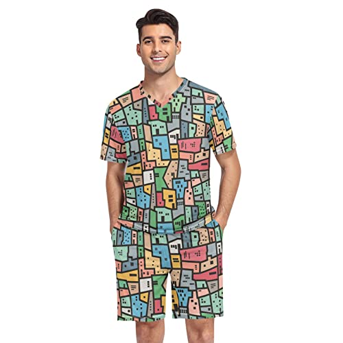 linqin Favela Herren Pyjama-Set mit kurzen Ärmeln, brasilianisches Baumwoll-Pyjama-Set, Favela brasilianisches buntes Design, L von linqin
