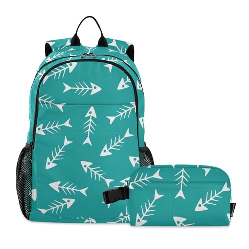 linqin Fischgräten-Rucksack mit Brotdose für Jungen, Schulrucksack mit Lunchbox, Büchertaschen für Jungen, mit Lunchtasche, 10-12 von linqin