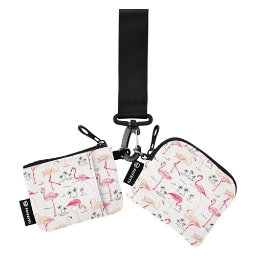 linqin Flamingo Retro Tree Damen Dual Wallets Busniess Kartenetuis Kleine Abnehmbare Kreditkartenetui mit Reißverschluss Münzfach für Damen Mädchen 2 Stück, Flamingo Retro Tree, 1 size von linqin