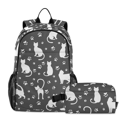 linqin Funny Cats Paws Jungen Rucksäcke mit Lunchbox Schultasche und Lunchbox Set für Jungen Jungen Rucksäcke und Lunchbox Alter 8-10 Jahre alt von linqin