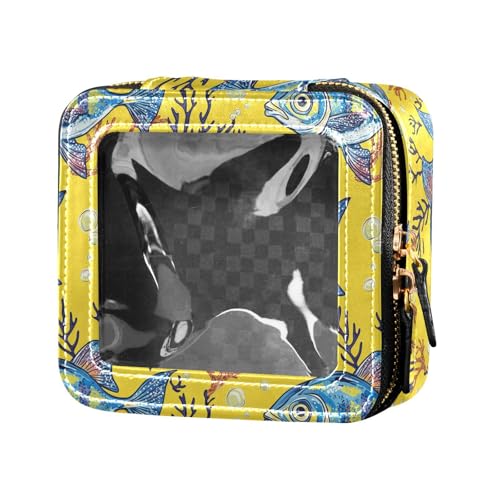 linqin Funny Fishes Make-up-Tasche für Geldbörse, Kulturbeutel, Leder, Organizer für Reisen, Gelb, Lustige Fische, Gelb, 1 size von linqin
