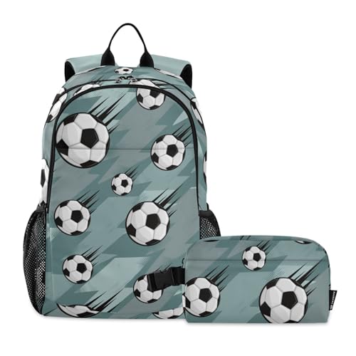 linqin Fußball-Rucksack mit Lunchbox, Schultasche und Lunchbox-Set für Jungen, Schultasche für Jungen von 9–10 Jahren von linqin