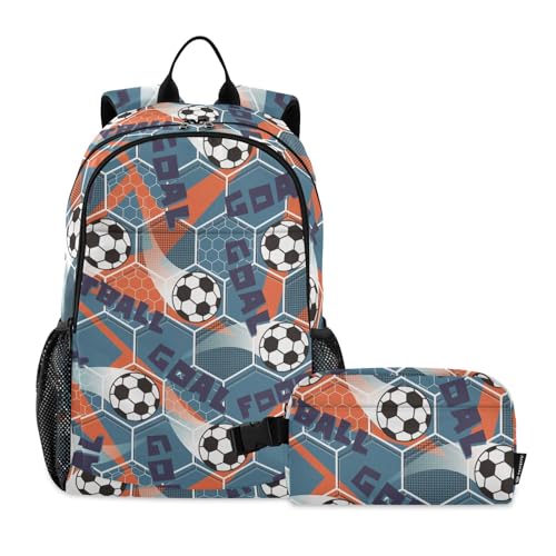 linqin Fußball-Rucksack und Lunchtaschen-Set für Teenager, Mädchen, Schulrucksack mit Lunchtasche, Büchertasche und Lunchbox 7–10 von linqin