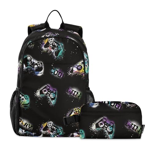 linqin Game Grunge Boy Rucksack mit Lunchtasche Schultasche mit Lunchtasche Schultasche für Jungen 10-12 von linqin