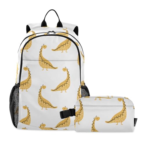 linqin Gelber Dinosaurier Jungen Rucksäcke mit Lunchbox Jungen Schulrucksack mit Brotdose Büchertasche und Lunchbox 9-10 Jahre von linqin