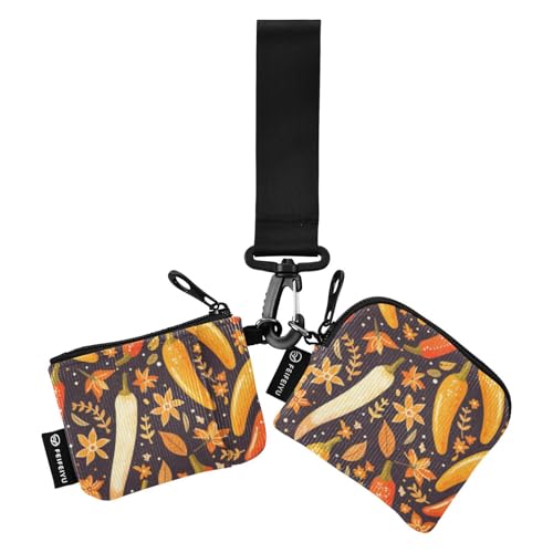 linqin Glossy Pepper Damen Dual Wallets Busniess Kartenetuis Mini Mode Reißverschluss Geldbörse Münztasche mit Schlüsselanhänger für Damen Mädchen 2 Stück, Glänzender Pfeffer, 1 size von linqin