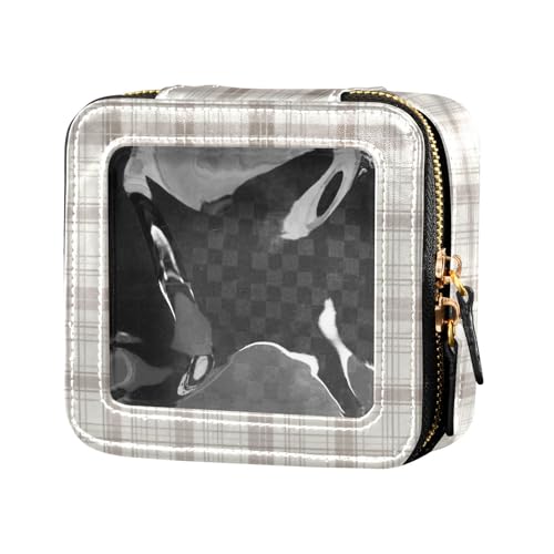 linqin Graue karierte transparente Reise-Make-up-Tasche, wasserdicht, Reise-Kulturbeutel, Leder-Organizer-Taschen für Reisen, graues Karomuster, 1 Größe, Graues Karomuster, 1 size von linqin