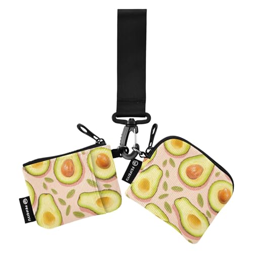 linqin Green Avocados Damen Kartenetuis Kleingeldhalter Minimalistische Kartenetui Geld Organizer mit Handgelenkschlaufe für Damen Mädchen 2 Stück, Grüne Avocados, 1 size von linqin