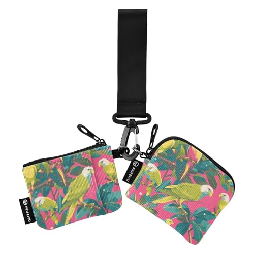 linqin Green Birds Pink Dual Wristlet Wallets for Women Mini Fashion Women's Money Organizer with Zipper Pocket for Men Women 2 Pcs, Green Birds Pink, 1 size von linqin