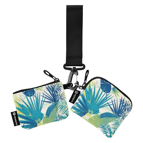 linqin Green Blue Leafs Damen Dual Wallets Busniess Kartenetuis Slim Detachable Wristlet Wallet Key Holder with Keychain for Women Men 2 Pcs, Grüne blaue Blätter, 1 size von linqin
