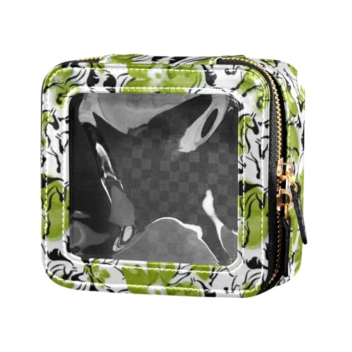 linqin Green Ink Kosmetiktasche mit Pferdemotiv, Motiv: tropische Hibiskusblumen, transparent, Reisetasche, Make-up-Tasche, Organizer für Damen, Grüne Tintenpferde, 1 size von linqin