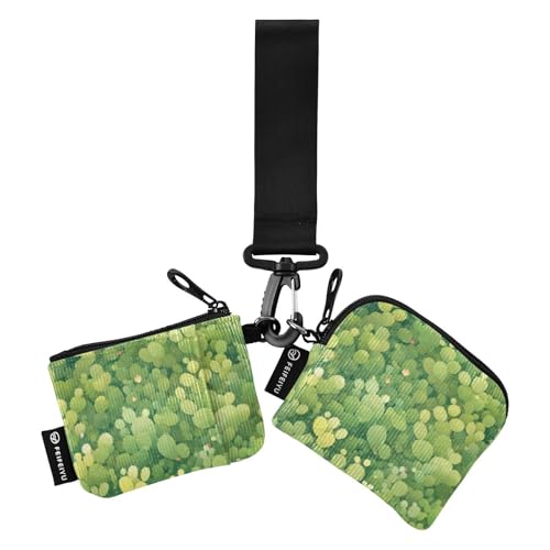 linqin Green Little Cactus Damen Kleingeldbörse Kartenetuis Dünn Flach Reißverschluss Geldbörse Münztasche mit Schlüsselanhänger für Männer Frauen 2 Packungen, Grüner kleiner Kaktus, 1 size von linqin