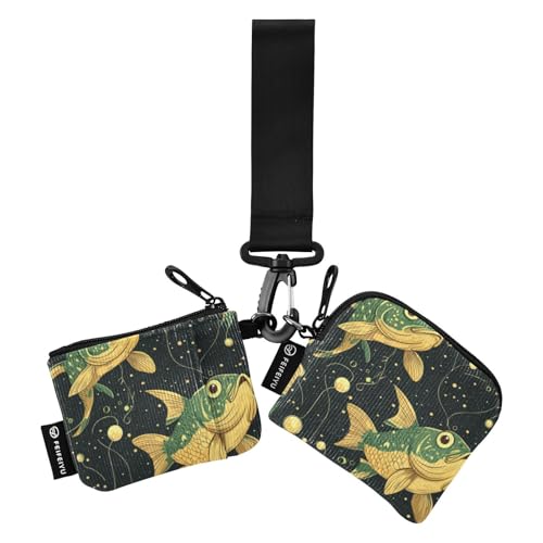 linqin Green Yellow Fish Damen Dual Wallets Busniess Kartenetuis Slim Abnehmbare Frauen Kreditkartenetui Münzbörse mit Reißverschluss Münzfach für Arbeit Reisen 2 Stück, Grüner gelber Fisch, 1 size von linqin