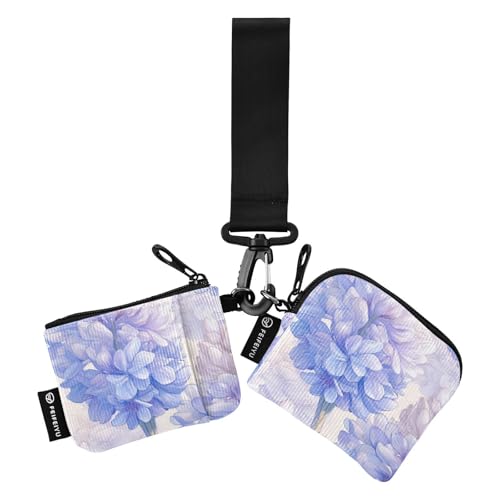 linqin Hellviolette Blumen Damen Geldbörsen Kartenhüllen Minimalistische Kartenetui Geld Organizer mit Schlüsselanhänger für Damen Mädchen 2 Stück, Hellviolette Blumen, 1 size von linqin