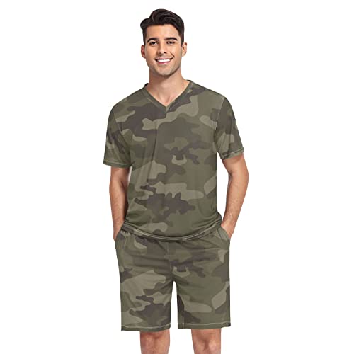 linqin Herren Camouflage Pyjama Set Herren Pyjama Set Kurz Baumwolle Pyjama Set für Herren, Militärische Tarnung, XXL von linqin