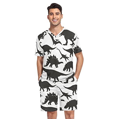 linqin Herren Schlafanzug Dinosaurier Silhouetten Kurzarm Baumwolle Schlafanzug für Herren, Dinosaurier-Silhouetten, L von linqin