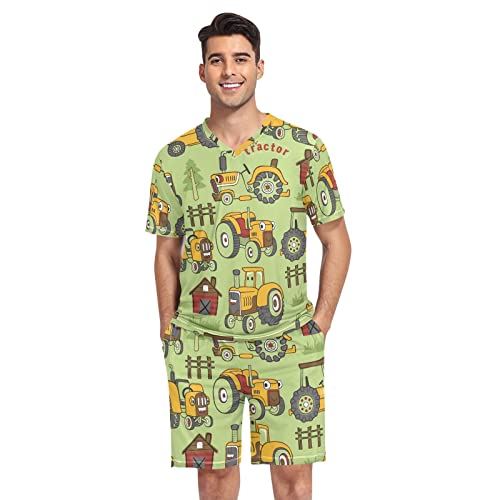 linqin Kurzer Schlafanzug für Herren, kurzärmelig, Traktor-Motiv, für den Sommer, Traktoren, XL von linqin