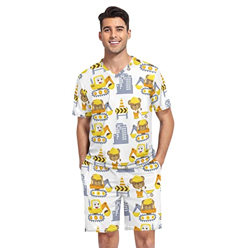 linqin Herren Schlafanzug Set Seamless Cartoon Lustige Schlafanzughose Kurz Weich Herren Pyjama Shorts, Lustige Trucks, XXL von linqin
