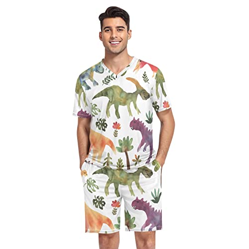 linqin Herren Schlafanzug Set kurz Baumwolle Dinosaurier, Dinosaurier-Design., S von linqin