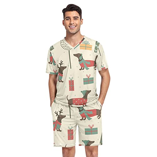 linqin Herren Schlafanzug Weihnachtsbäume Dackel, Weihnachtsbaum., XL von linqin