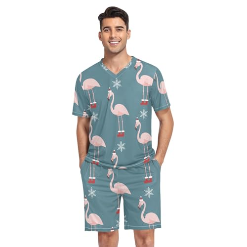 linqin Herren Weihnachts-Pyjama-Set Flamingo Schlafanzug Sommer Schlafanzug für Herren, Flamingo Weihnachten, L von linqin
