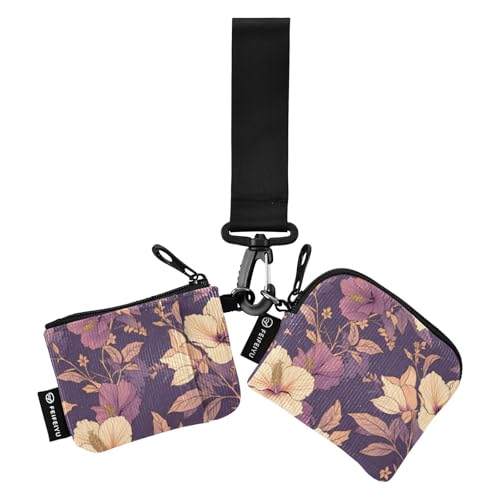 linqin Hibiscus Florals Damen Münzgeldbörse Kartenhalter Mini Mode Kartenetui Geld Organizer mit Handgelenkschlaufe für Damen Mädchen 2 Stück, Hibiskus-Blumen, 1 size von linqin