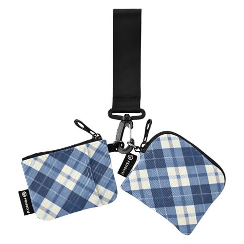 linqin Indigo Buffalo Checks Damen Münzgeldbörsen Kartenetuis Mini Mode Kreditkarte Geldbörse Organizer mit Handgelenkschlaufe für Damen Mädchen 2 Packungen, Indigo Buffalo Checks, 1 size von linqin