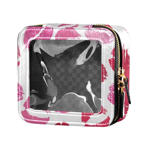 linqin Kleine Make-up-Tasche für Geldbörse, Leder, Kulturtasche, Mini-Make-up-Behälter für Reisen, Rote pfirsichfarbene Lippen, 1 size von linqin