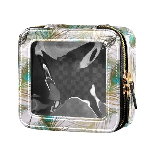 linqin Kleine Make-up-Tasche mit Pfauenfedern, transparent, für Geldbörse, Kulturbeutel mit Reißverschluss, kleine Kosmetiktasche für Geldbörse zum Fliegen, Pfauenfedern, 1 size von linqin