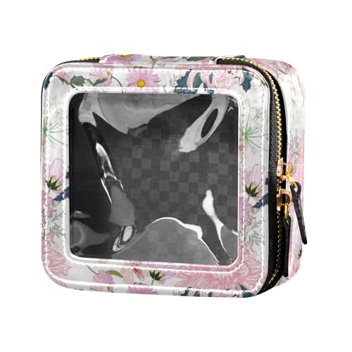 linqin Kosmetiktasche, Motiv: Pfirsichblume, Chrysantheme, niedlich, transparent, Kulturbeutel, tragbarer Make-up-Organizer für Reisen, Pfirsichblüten-Chrysantheme, 1 size von linqin