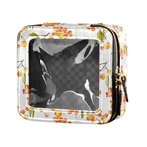 linqin Kosmetiktasche, Motiv: rote Früchte, Blätter, transparent, Kulturbeutel, kleine Kosmetiktasche für Geldbörse für Reisen, Rote Obstblätter, 1 size von linqin