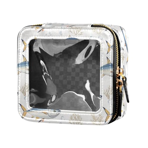 linqin Kosmetiktasche aus Leder, Motiv: Cartoon-Thunfisch, transparent, Kulturbeutel, kleine Kosmetiktasche für Geldbörse für Reisen, Cartoon-Thunfisch, 1 size von linqin